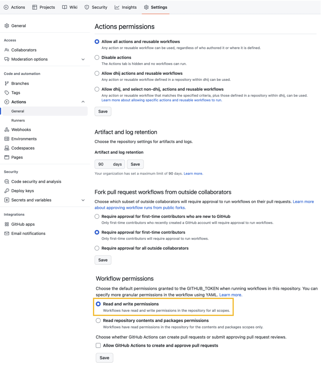 Github Actions permissions